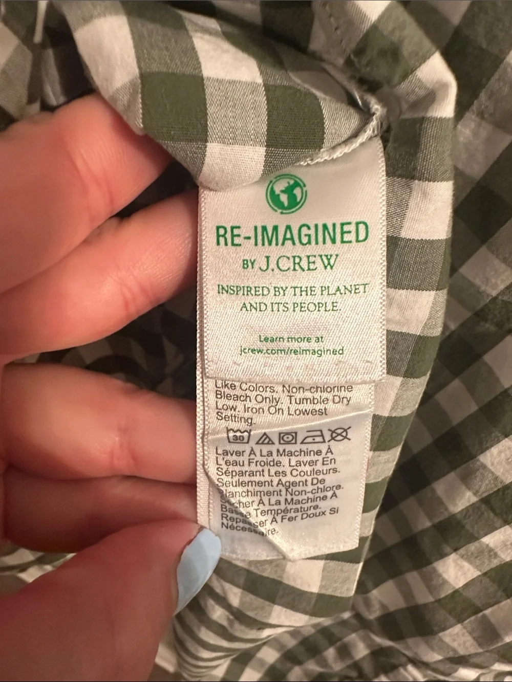 J. Crew Green and White Gingham Button-Down Shirt